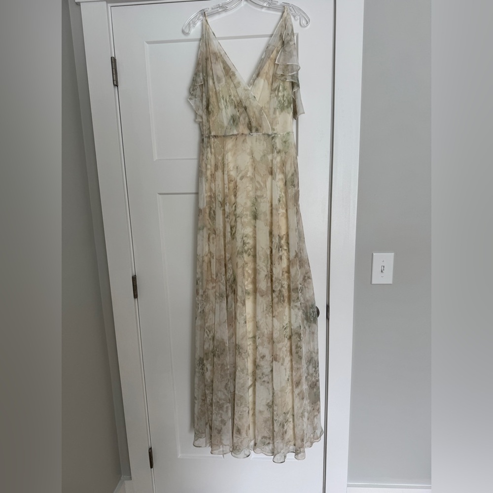 Jenny Yoo Cream and Green Floral Maxi Dress